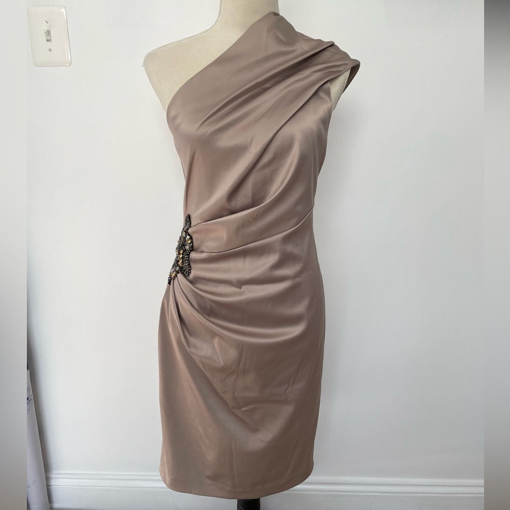 Eliza J Taupe One Shoulder Dress